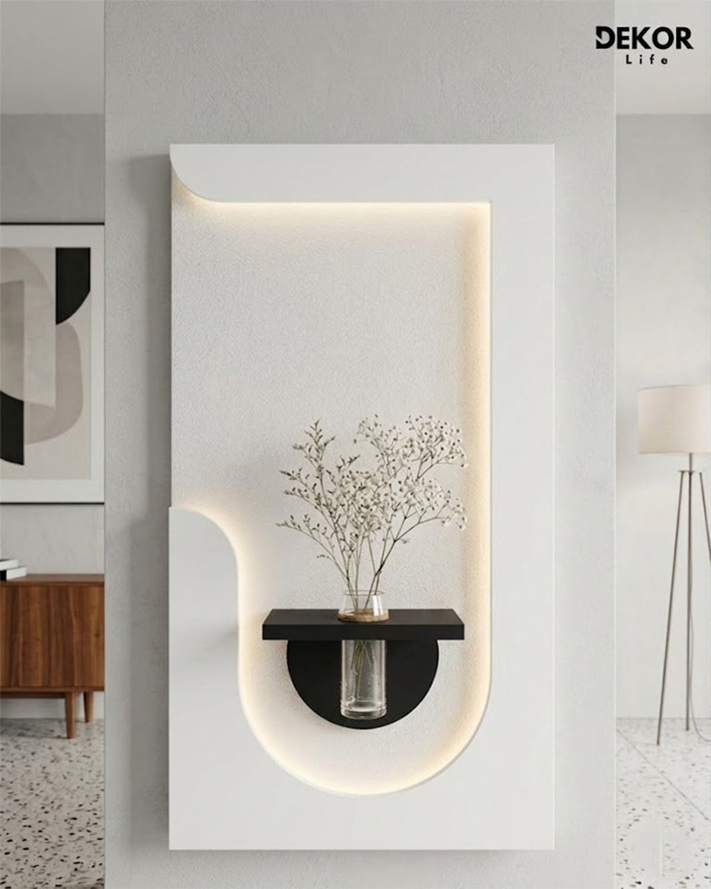 Dekor Fark 50x90 cm Oval LED'li Dekoratif Duvar Paneli - Gizli Aydınlatmalı - Model D051