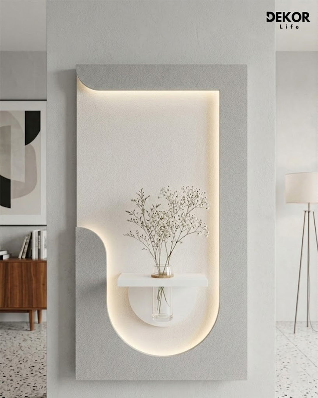 Dekor Fark 50x90 cm Oval LED'li Dekoratif Duvar Paneli - Gizli Aydınlatmalı - Model D040
