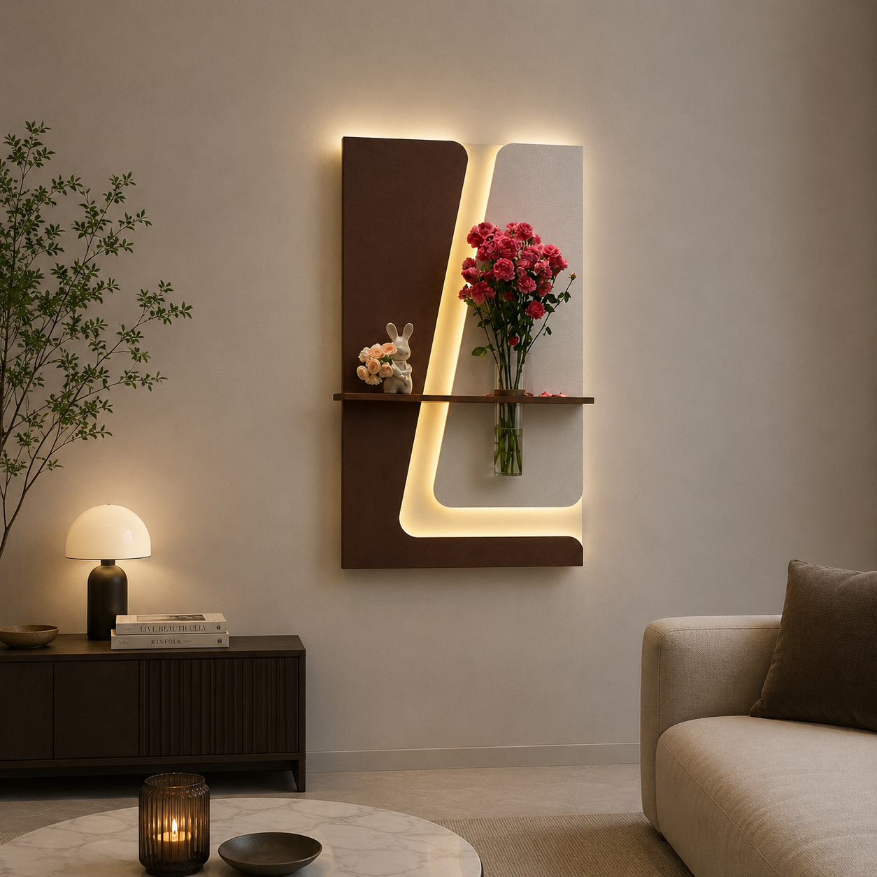 Dekor Fark 40x70 cm Pilli LED'li İskandinav Duvar Tablosu - Pütürlü Doku - Model D106