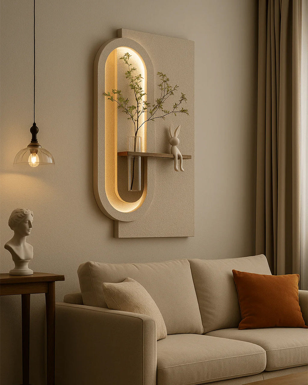 Dekor Fark 40x70 cm Pilli LED'li İskandinav Duvar Tablosu - Pütürlü Doku - Model D091