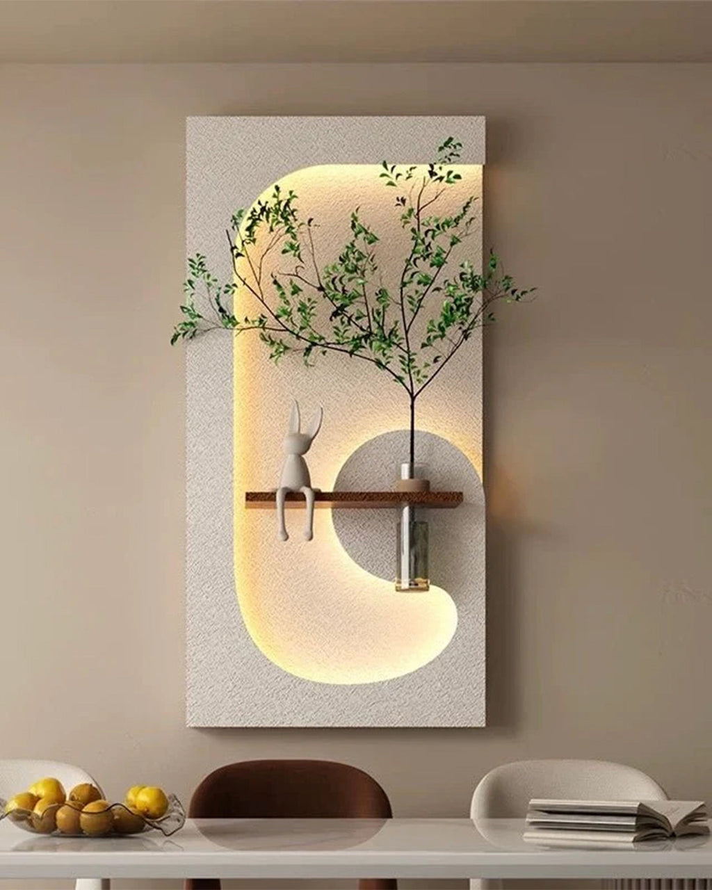 Dekor Fark 40x70 cm Pilli LED'li İskandinav Duvar Tablosu - Pütürlü Doku - Model D076