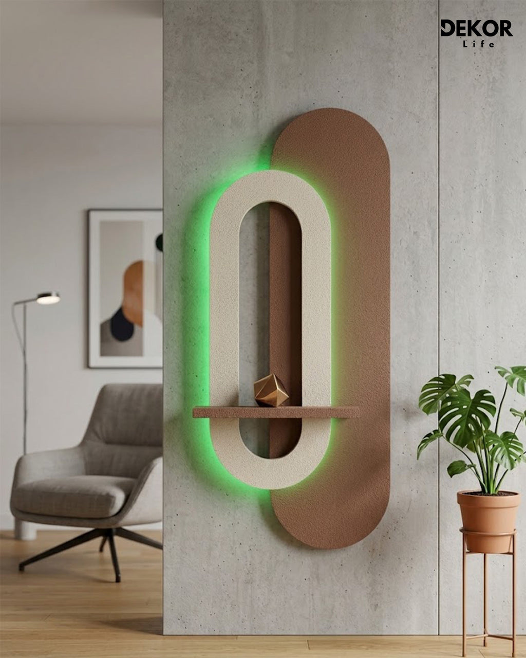 Dekor Fark 40x90 cm Oval LED'li Dekoratif Duvar Paneli - Gizli Aydınlatmalı - Model D004
