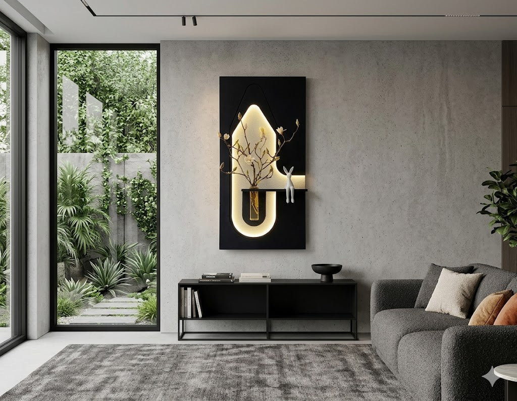 Dekor Fark 50x90 cm Oval LED'li Dekoratif Duvar Paneli - Gizli Aydınlatmalı - Model D062