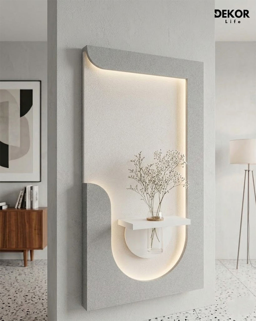 Dekor Fark 50x90 cm Oval LED'li Dekoratif Duvar Paneli - Gizli Aydınlatmalı - Model D040