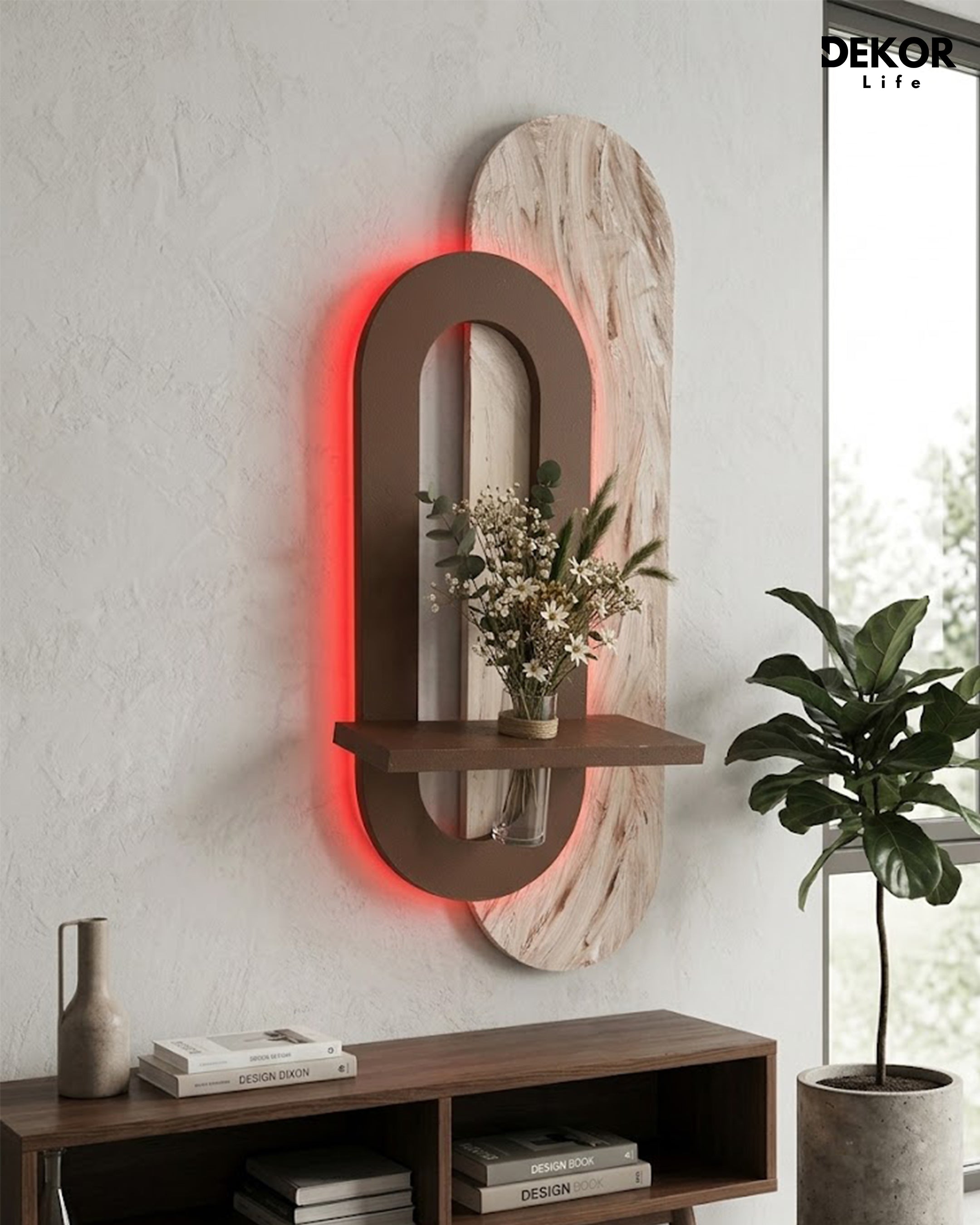 Dekor Fark 40x90 cm Oval LED'li Dekoratif Duvar Paneli - Gizli Aydınlatmalı - Model D008