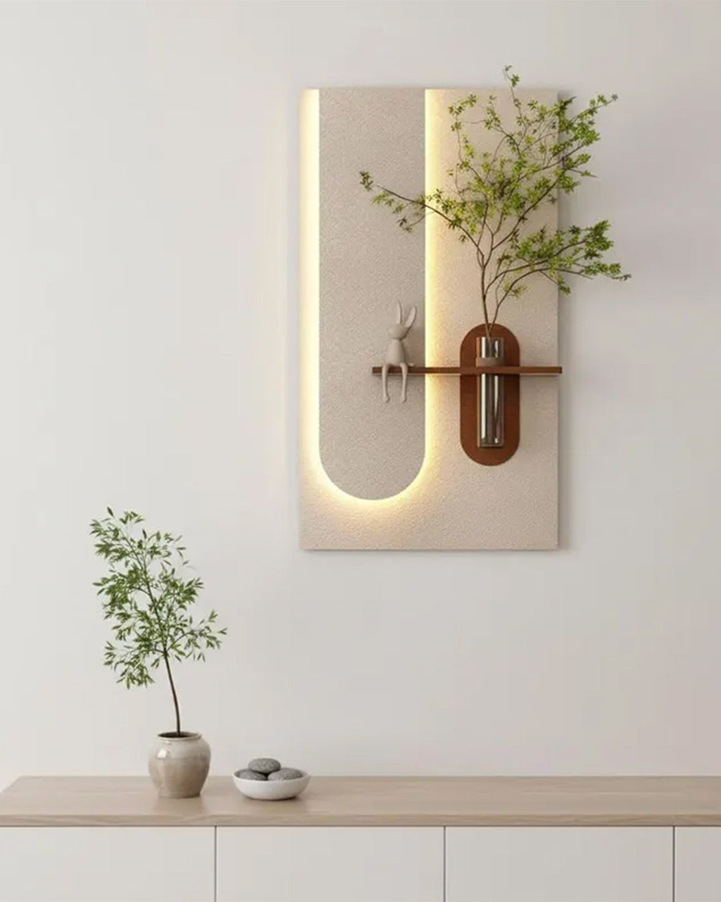 Dekor Fark 40x70 cm Pilli LED'li İskandinav Duvar Tablosu - Pütürlü Doku - Model D094