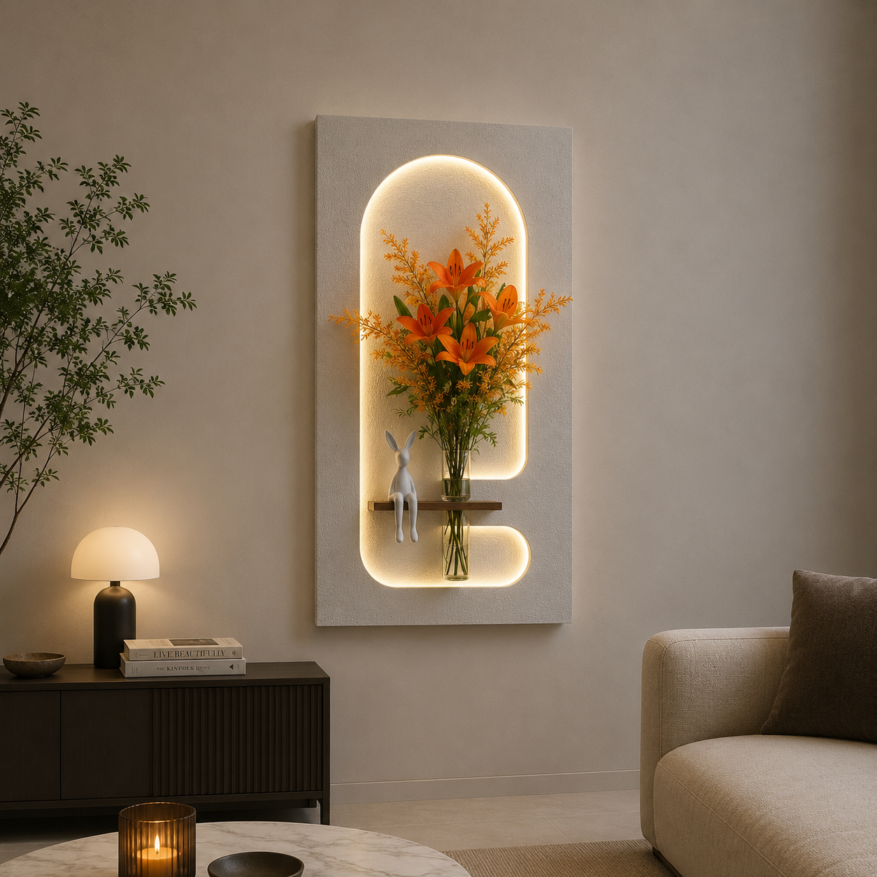 Dekor Fark 40x70 cm Pilli LED'li İskandinav Duvar Tablosu - Pütürlü Doku - Model D102