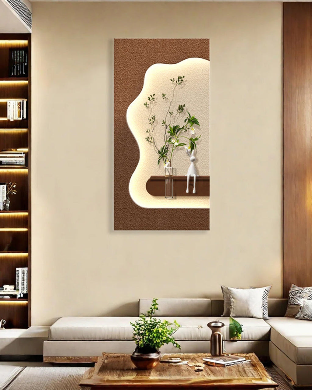 Dekor Fark 40x70 cm Pilli LED'li İskandinav Duvar Tablosu - Pütürlü Doku - Model D078