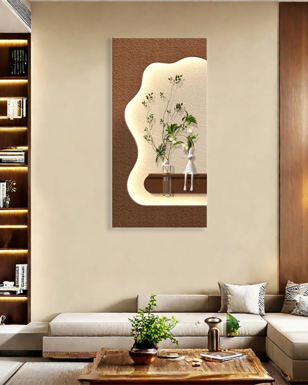Dekor Fark 40x70 cm Pilli LED'li İskandinav Duvar Tablosu - Pütürlü Doku - Model D078