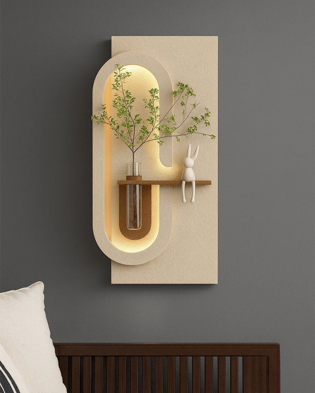 Dekor Fark 40x70 cm Pilli LED'li İskandinav Duvar Tablosu - Pütürlü Doku - Model D091