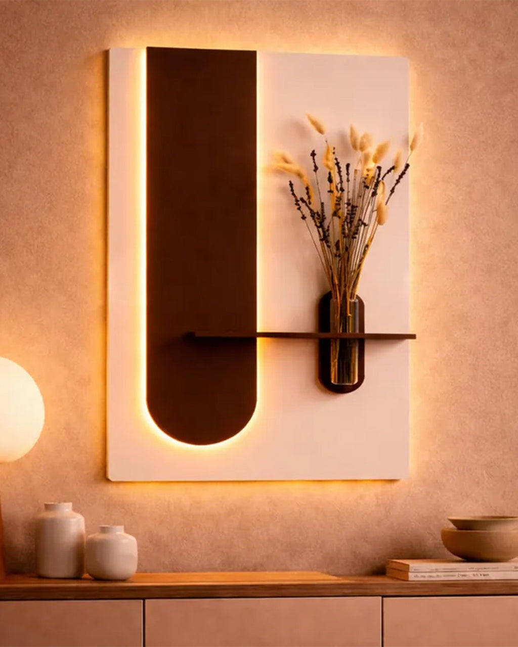 Dekor Fark 40x70 cm Pilli LED'li İskandinav Duvar Tablosu - Pütürlü Doku - Model D097