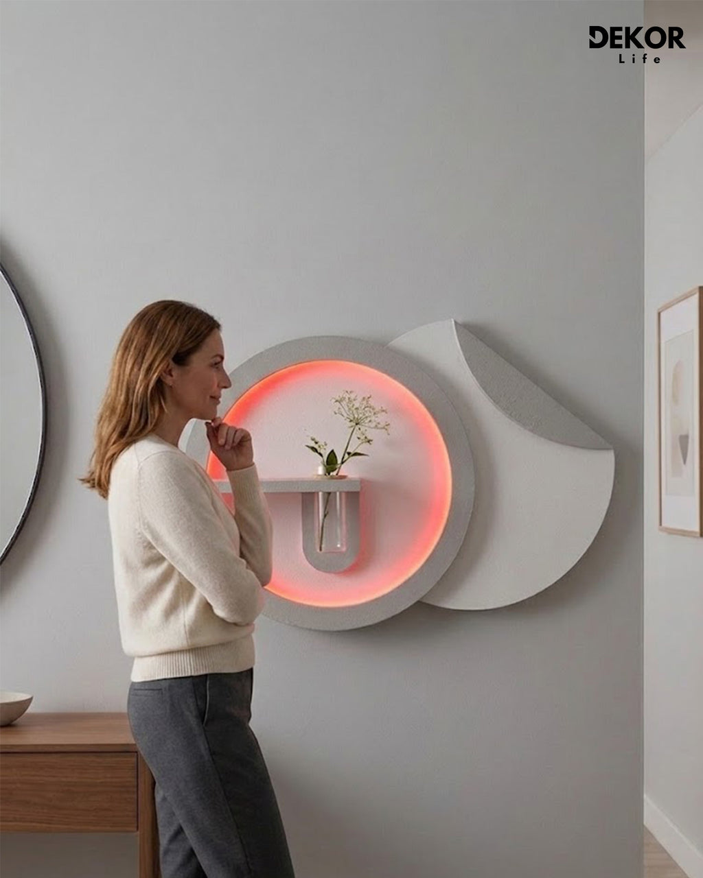 Dekor Fark 50x85 cm Oval LED'li Dekoratif Duvar Paneli - Gizli Aydınlatmalı - Model D032