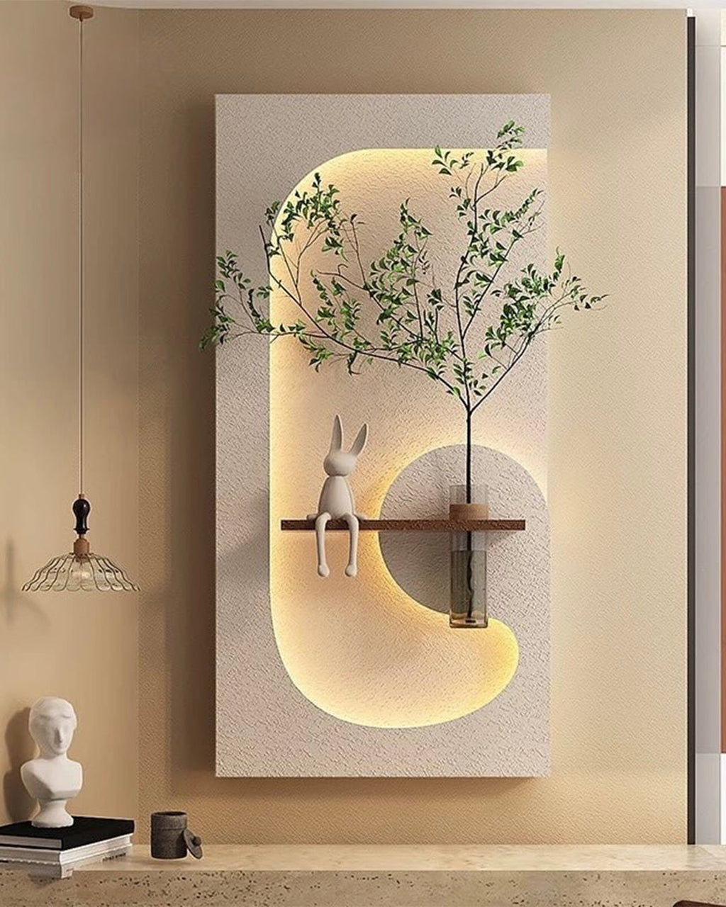 Dekor Fark 40x70 cm Pilli LED'li İskandinav Duvar Tablosu - Pütürlü Doku - Model D076