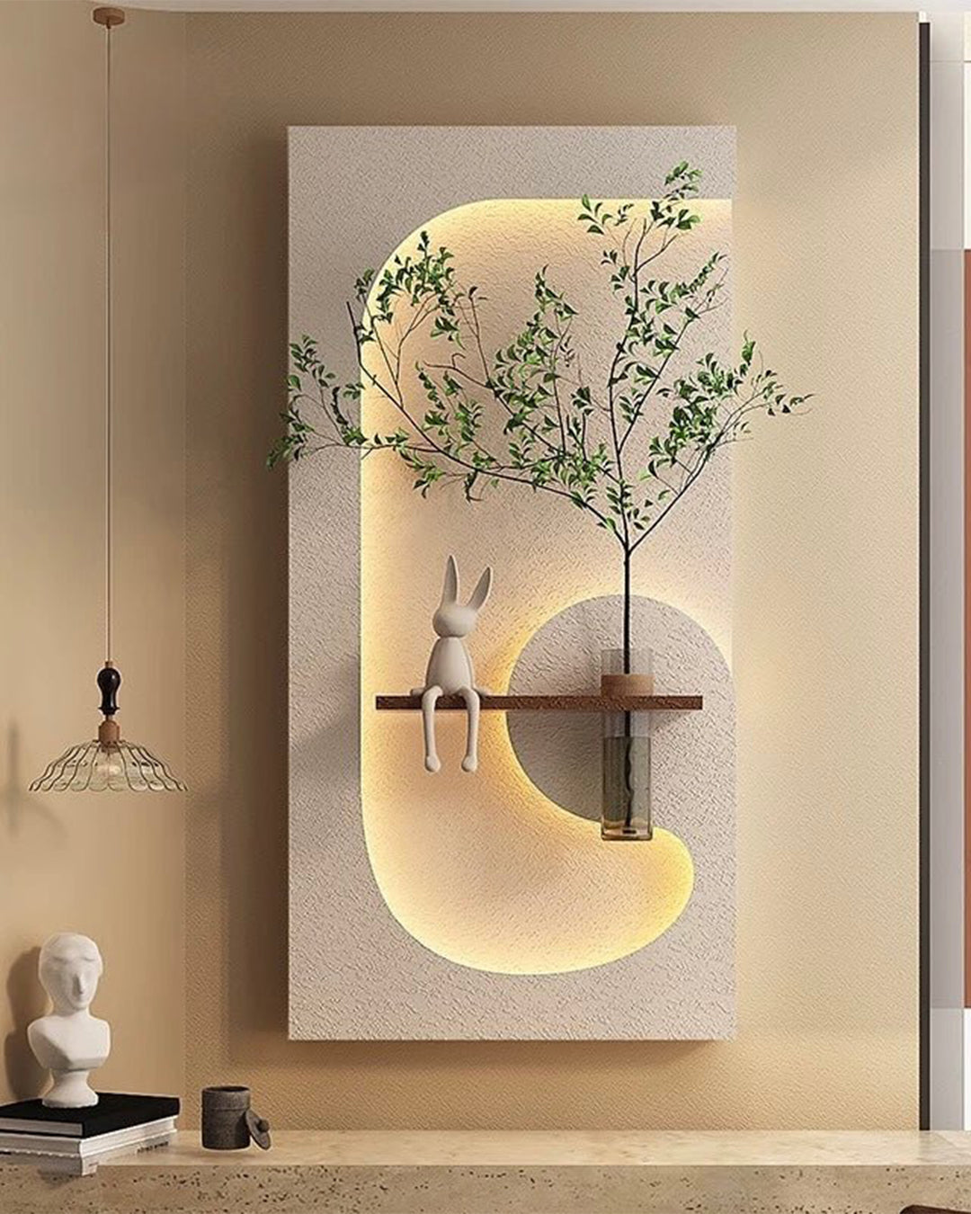 Dekor Fark 40x70 cm Pilli LED'li İskandinav Duvar Tablosu - Pütürlü Doku - Model D076