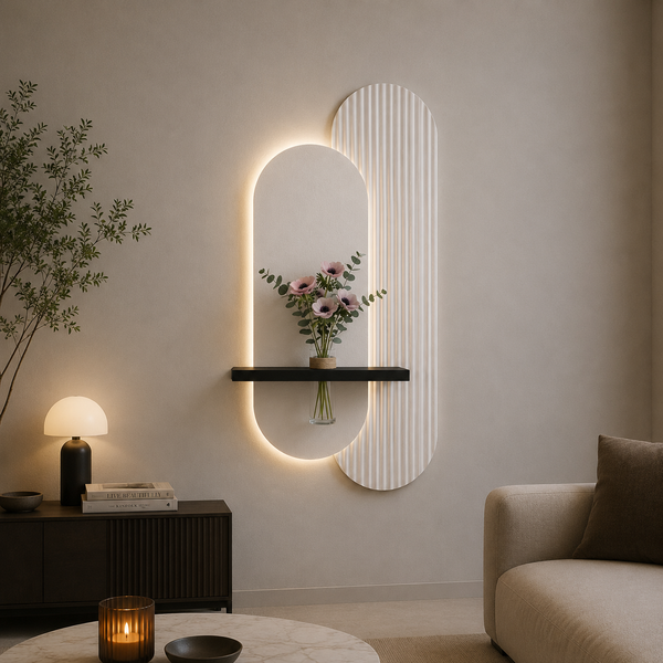 Dekor Fark 40x90 cm Oval LED'li Dekoratif Duvar Paneli - Gizli Aydınlatmalı - Model D009