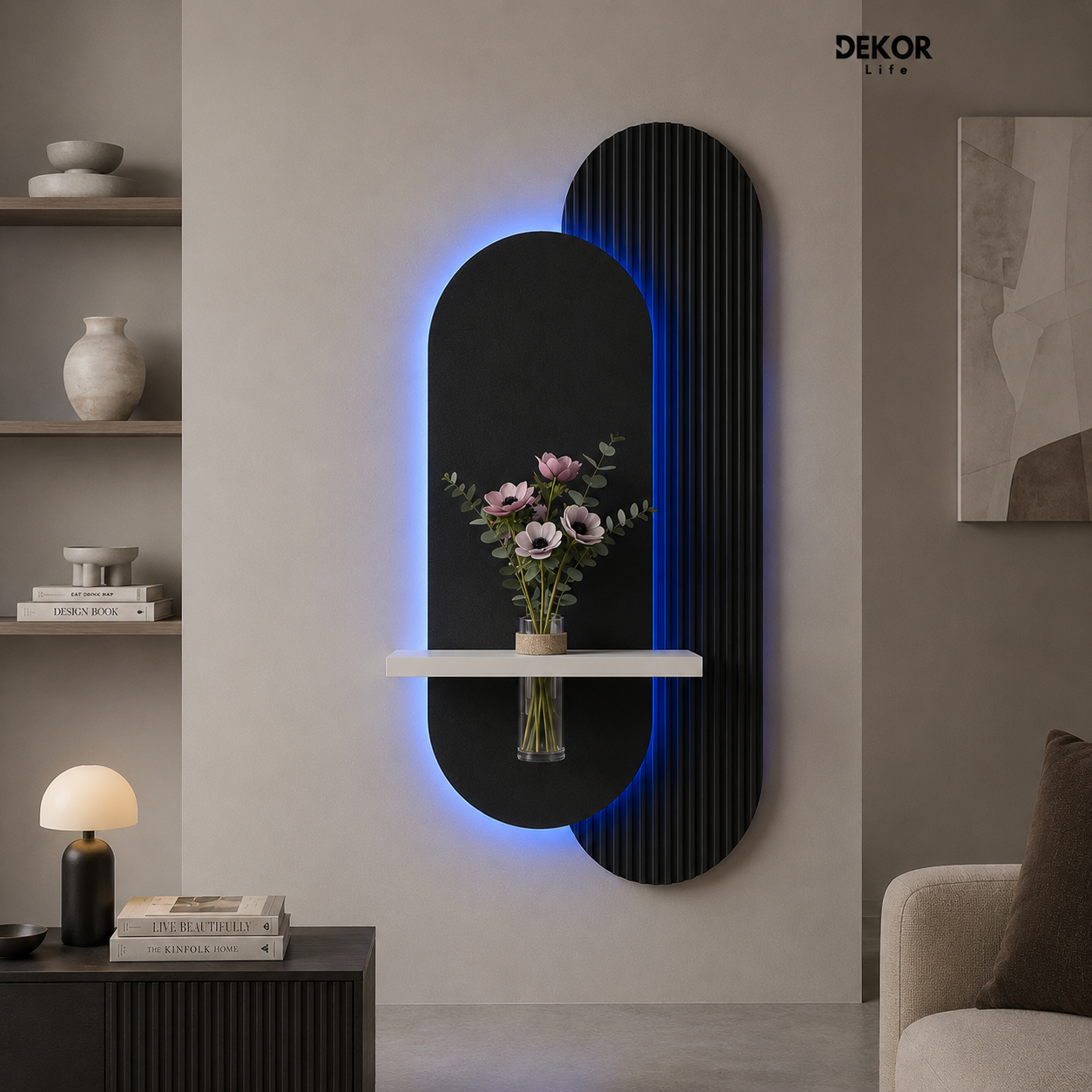 Dekor Fark 40x90 cm Oval LED'li Dekoratif Duvar Paneli - Gizli Aydınlatmalı - Model D012