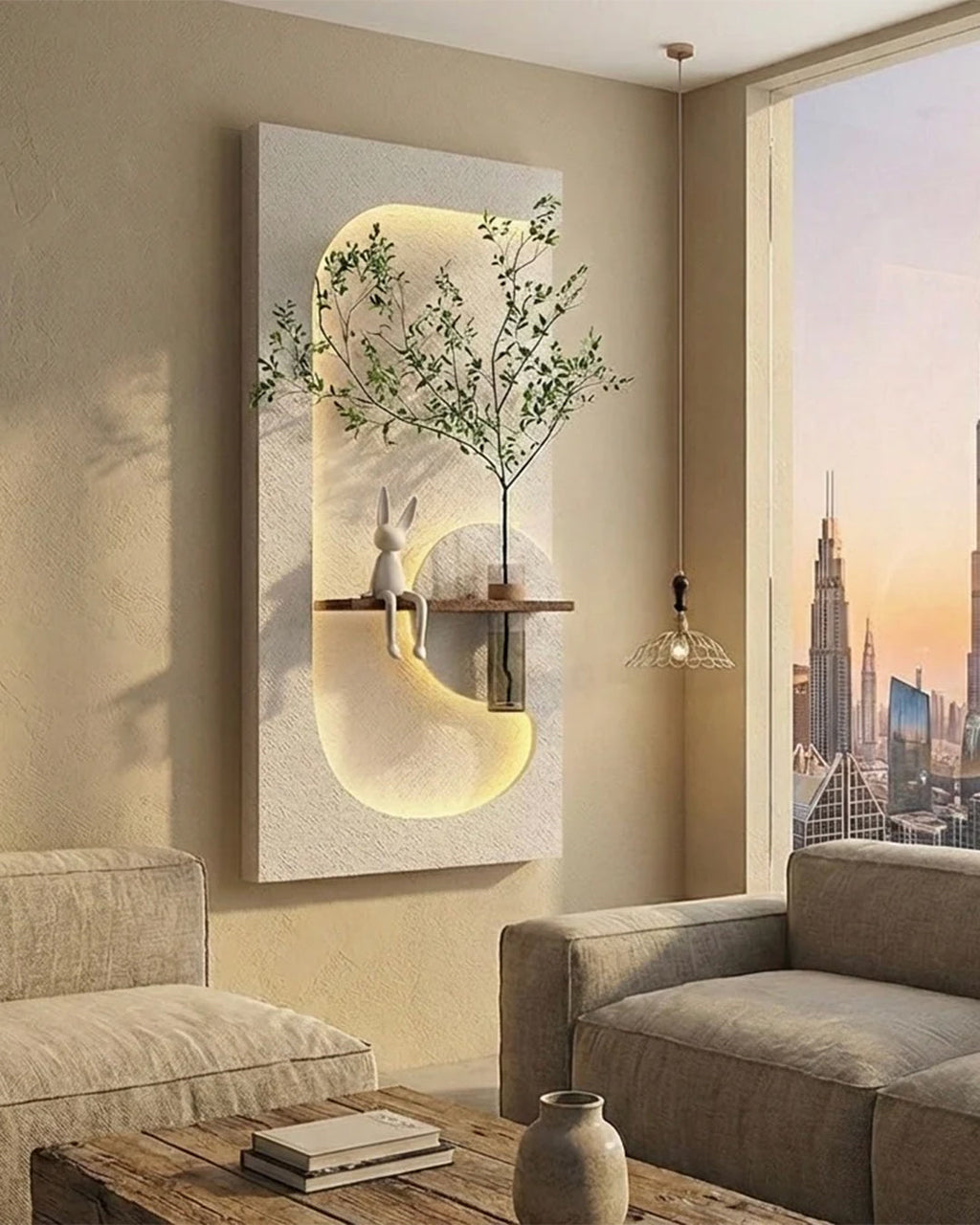 Dekor Fark 40x70 cm Pilli LED'li İskandinav Duvar Tablosu - Pütürlü Doku - Model D076