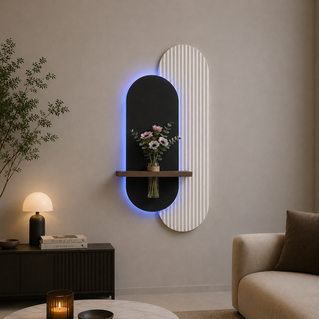 Dekor Fark 40x90 cm Oval LED'li Dekoratif Duvar Paneli - Gizli Aydınlatmalı - Model D011