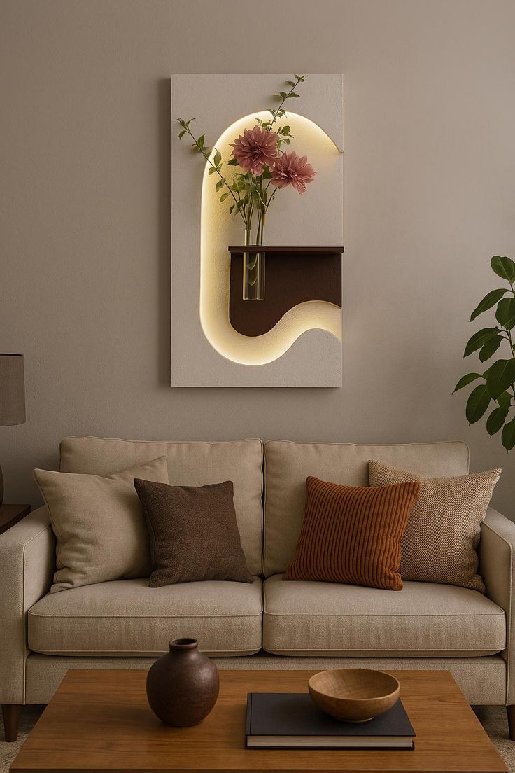 Dekor Fark 40x70 cm Pilli LED'li İskandinav Duvar Tablosu - Pütürlü Doku - Model D108