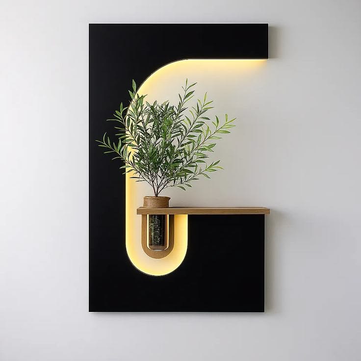 Dekor Fark 40x70 cm Pilli LED'li İskandinav Duvar Tablosu - Pütürlü Doku - Model D120