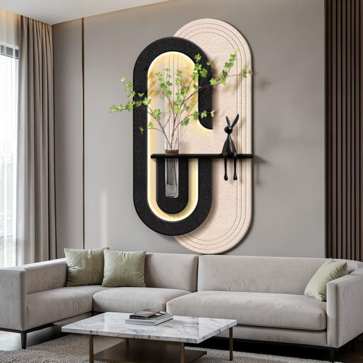 Dekor Fark 40x70 cm Pilli LED'li İskandinav Duvar Tablosu - Pütürlü Doku - Model D125